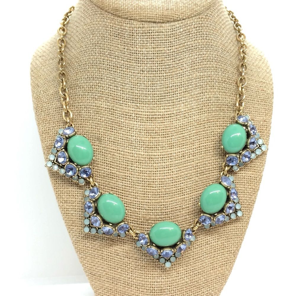 STELLA DOT NECKLACE Turquoise Purple Rhinestone Cabochon Tribal Glam - Picture 2 of 15